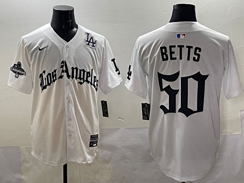 Men 2025 Los Angeles Dodgers #50 Betts White Five generations Joint Name Nike MLB Jersey style 5189
